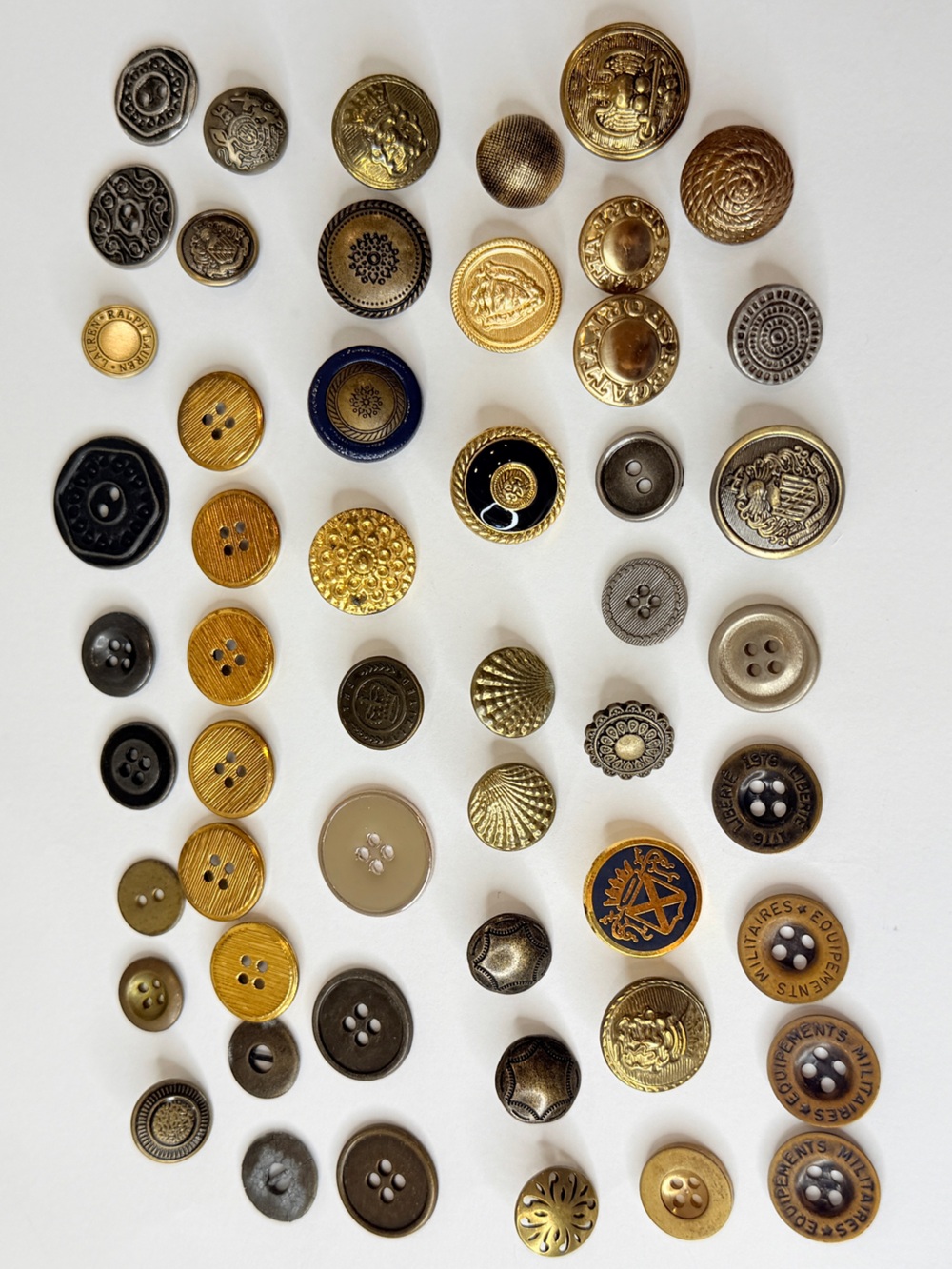52pc Vintage & Modern Metal Button Lot Blazer Coat Military Enamel Craft